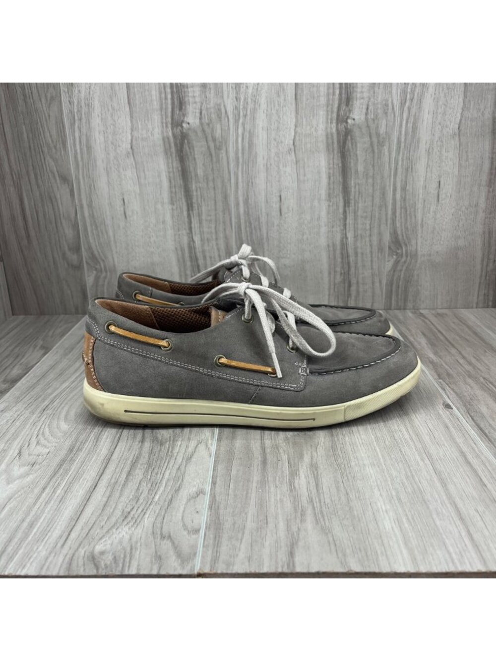 Ecco Boat Shoes Mens EU 41 Eisner Deck Gray Leather Lace Up Shoes
